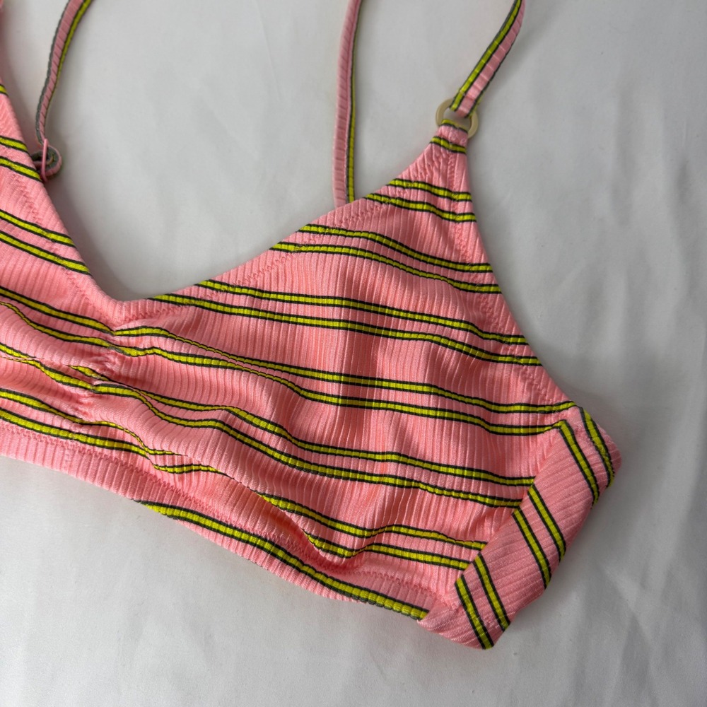 Aerie Pink Striped Ribbed Scoop Neck Bikini Top XL Real Good Neon Adjustable - Picture 5 of 13